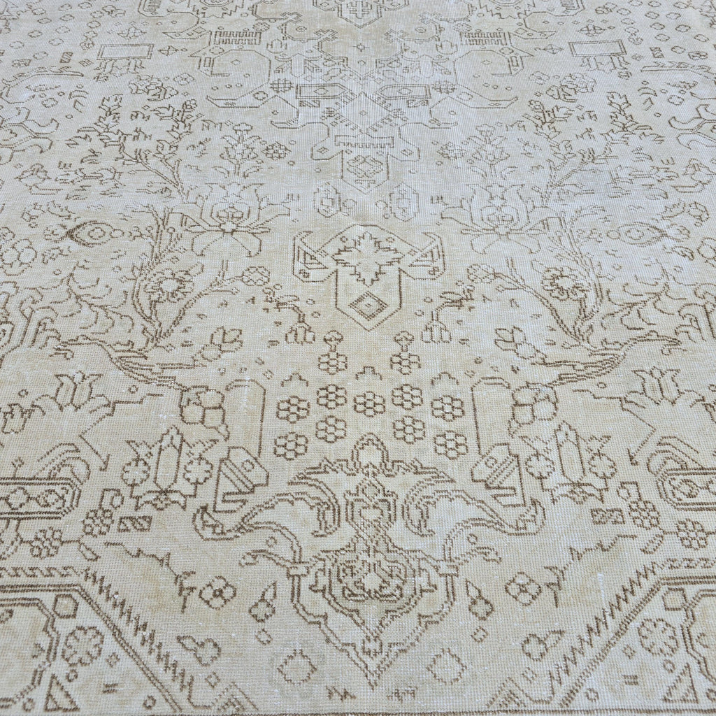 Classic Large Vintage Neutral Turkish Rug Cream Beige Brown Geometric