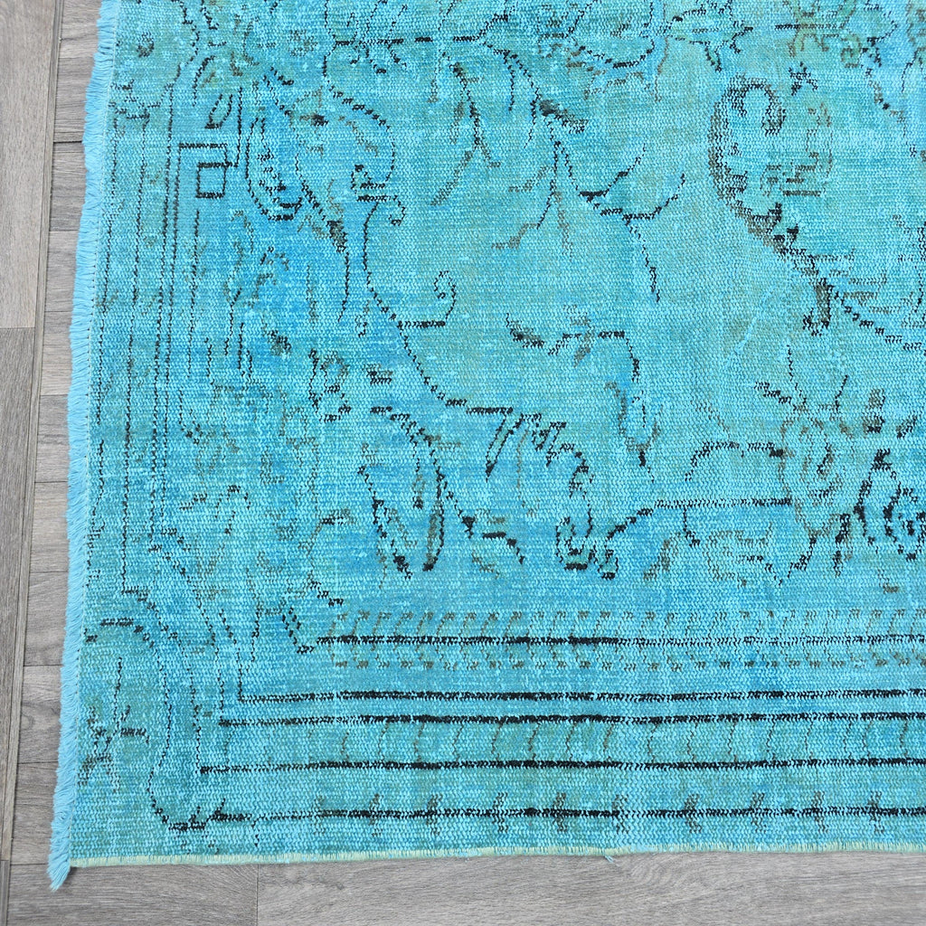 Vintage Overdyed Turquoise Turkish Rug - 6x9.6 ft Oushak Bohemian Area Rug