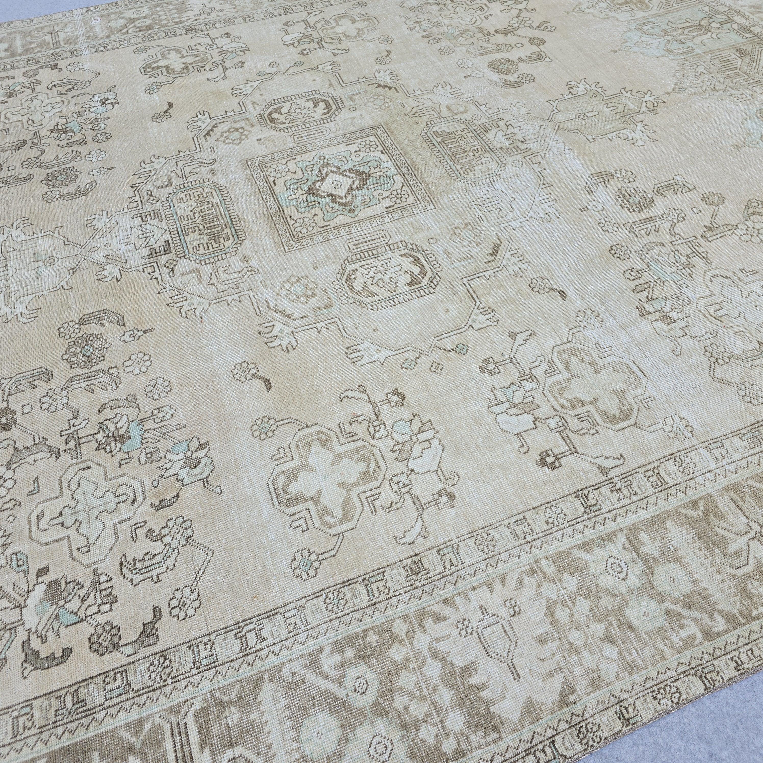 Vintage Rug 9x12 : Neutral Turkish Oushak Area rug /9.50x11.80 feet