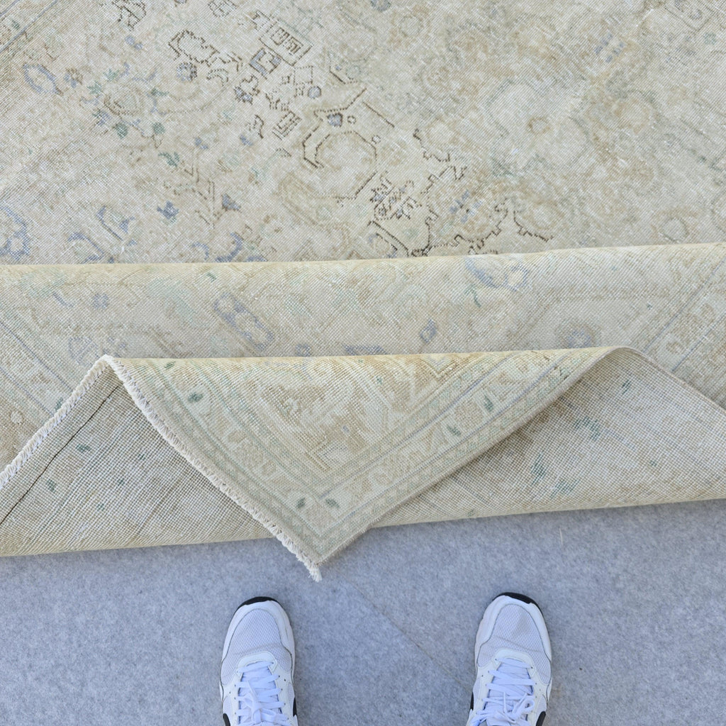 Hand-Knotted Neutral Oushak Rug: 8x11 Vintage Turkish Wool Area Rug