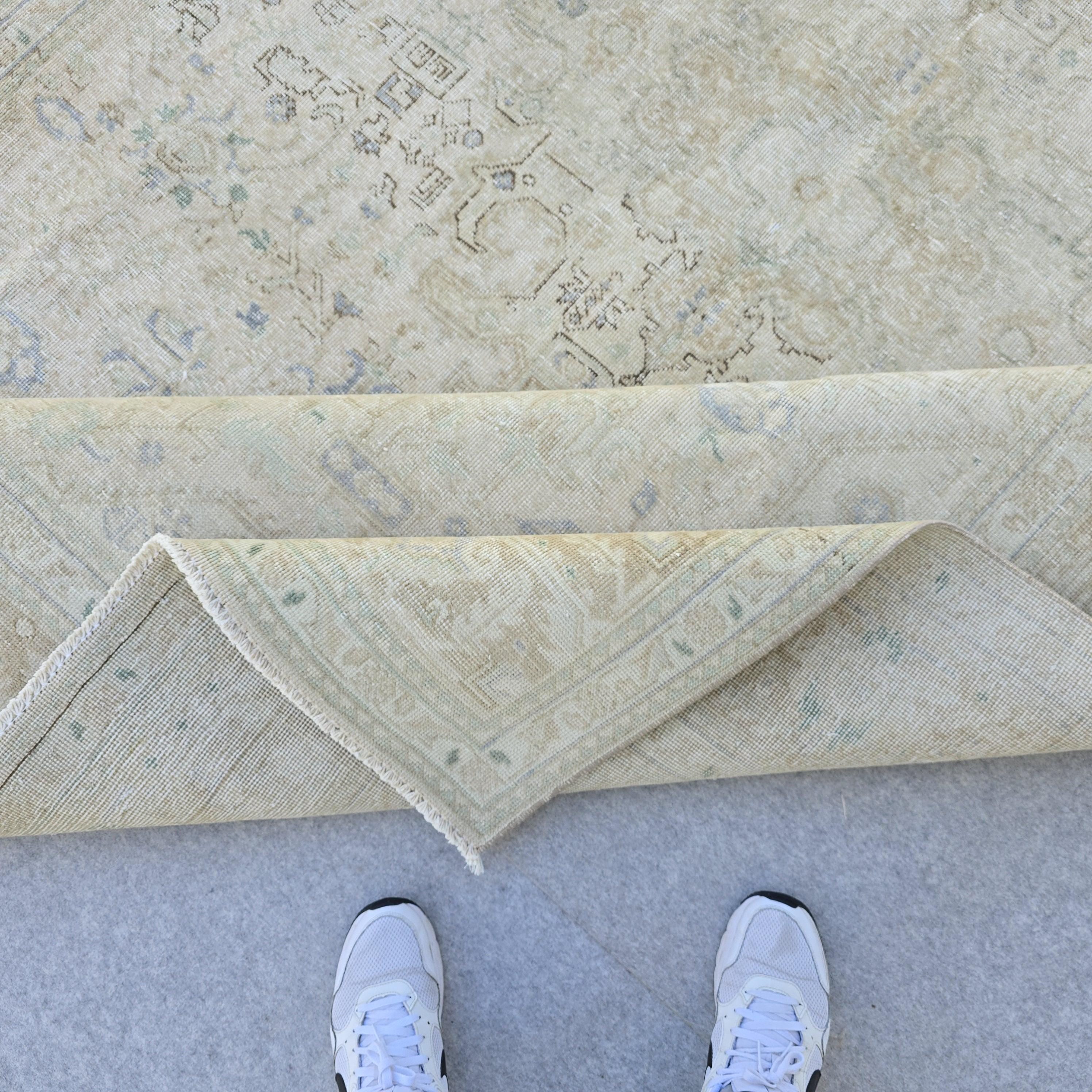 Hand-Knotted Neutral Oushak Rug: 8x11 Vintage Turkish Wool Area Rug