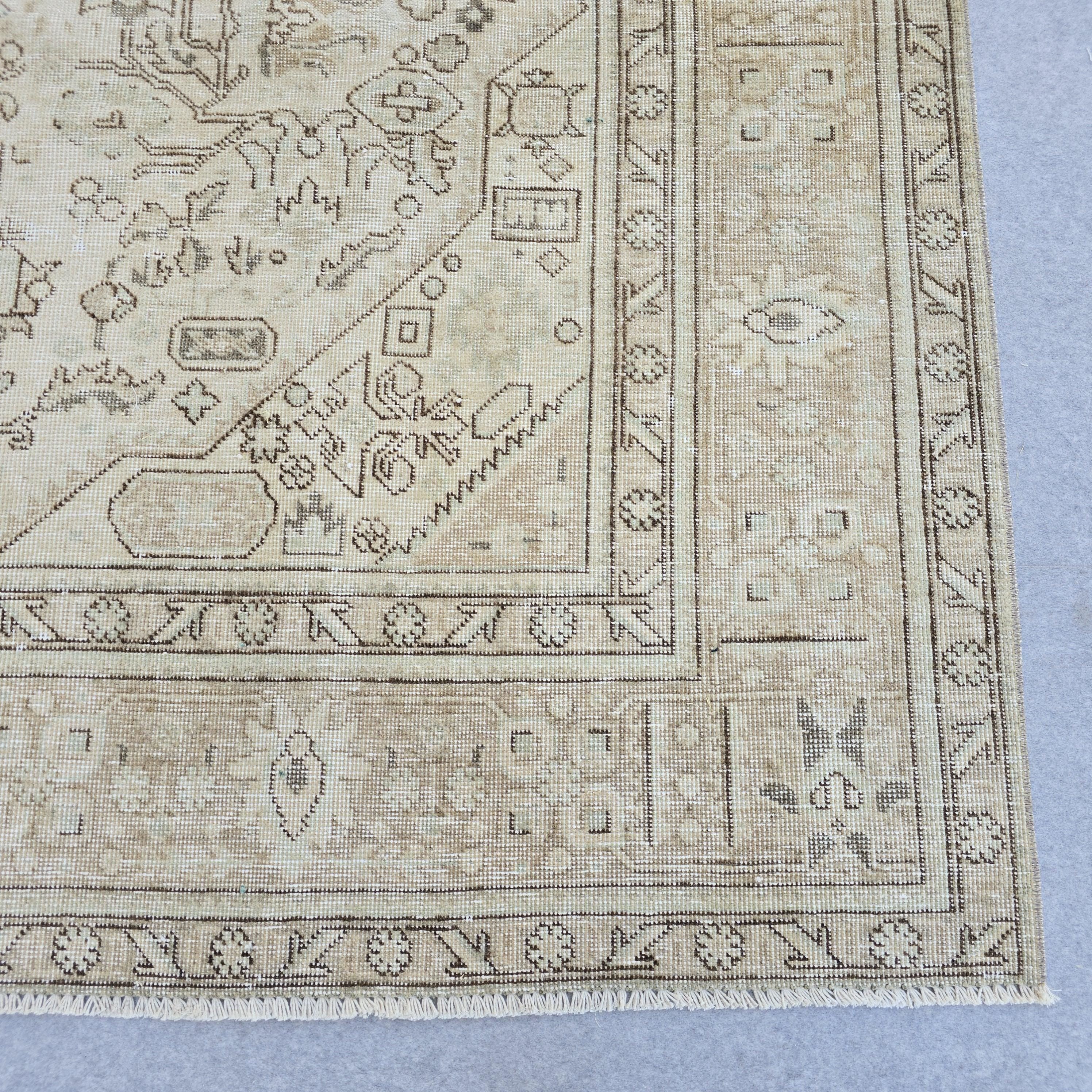 Large Neutral Oushak Rug: 8x11 ft Hand-Knotted Wool & Cotton Vintage Turkish Carpet