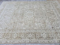 8x11 Hand-Knotted Wool Oushak Rug: Neutral Turkish Boho Decor