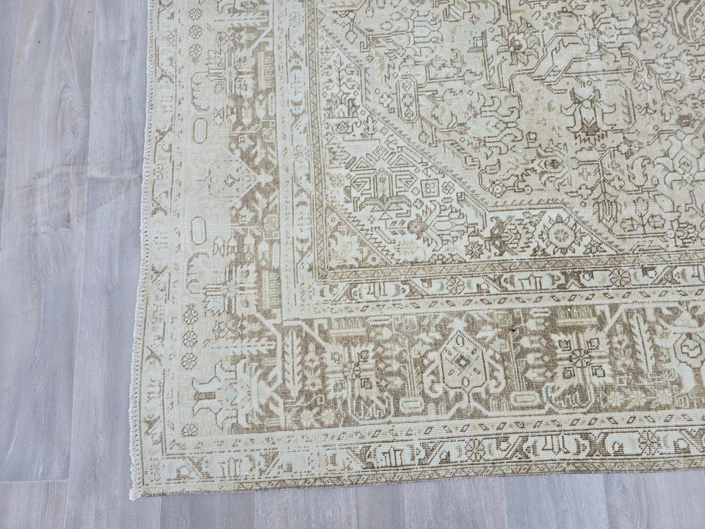 8x11 Hand-Knotted Wool Oushak Rug: Neutral Turkish Boho Decor