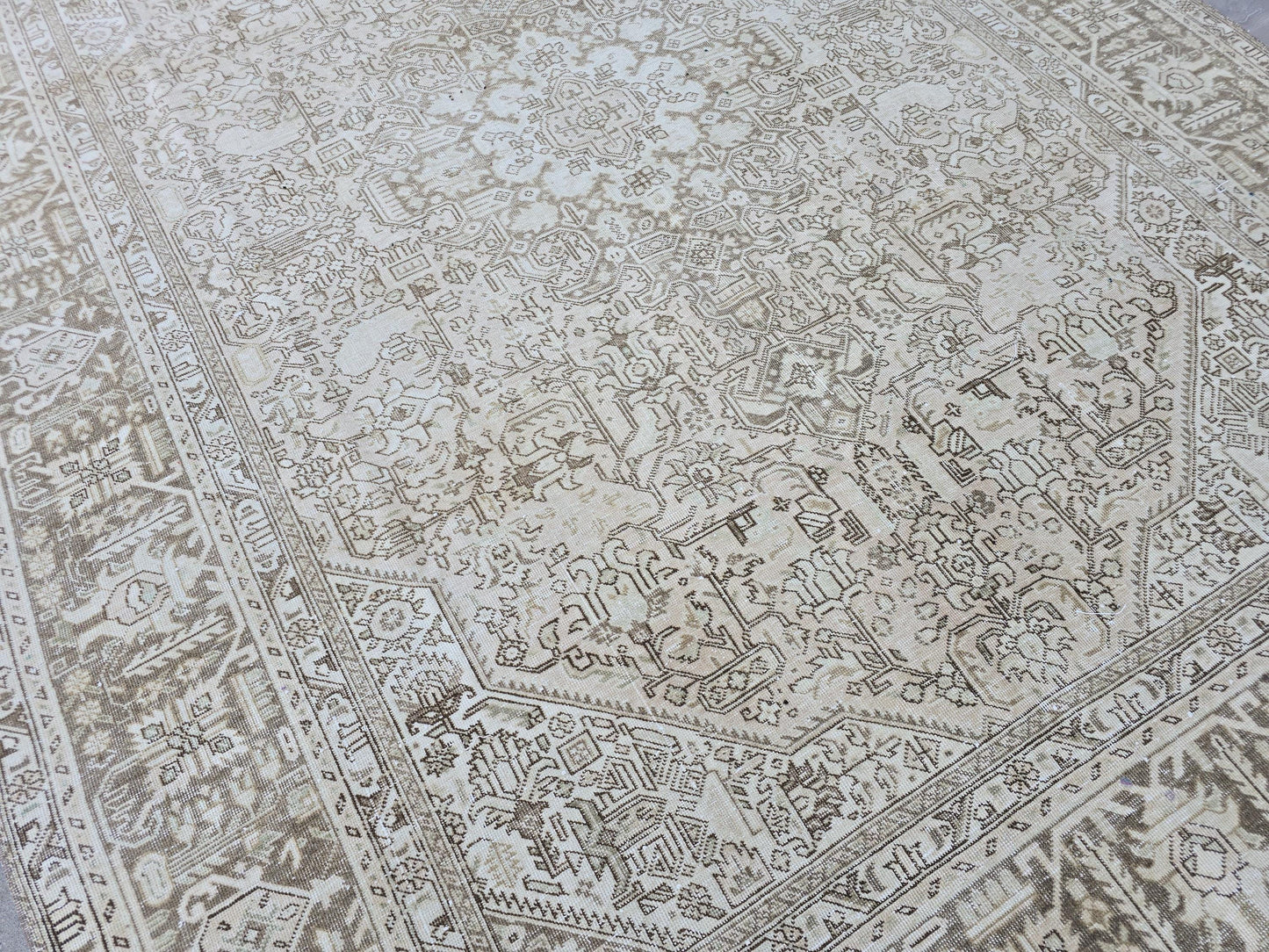 8x11 Hand-Knotted Wool Oushak Rug: Neutral Turkish Boho Decor