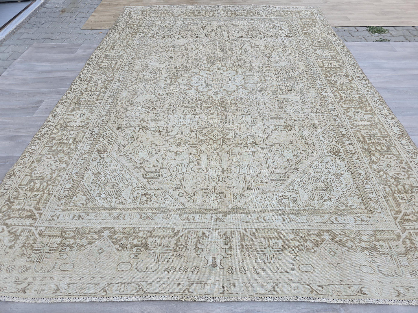 8x11 Hand-Knotted Wool Oushak Rug: Neutral Turkish Boho Decor