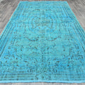 Vintage Overdyed Turquoise Turkish Rug - 6x9.6 ft Oushak Bohemian Area Rug
