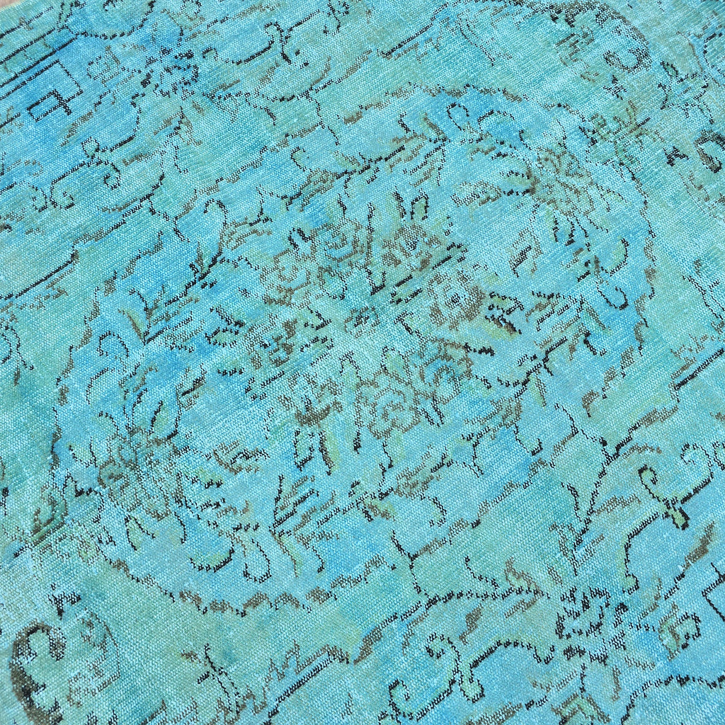 Vintage Overdyed Turquoise Turkish Rug - 6x9.6 ft Oushak Bohemian Area Rug