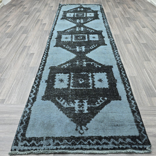 Vintage Turkish Runner Rug, 3x11 ft, Handwoven Distressed Rug, Anatolian Rug, Bohemian Decor, Entryway Rug, Kitchen Rug, 3'4" x 10'11"