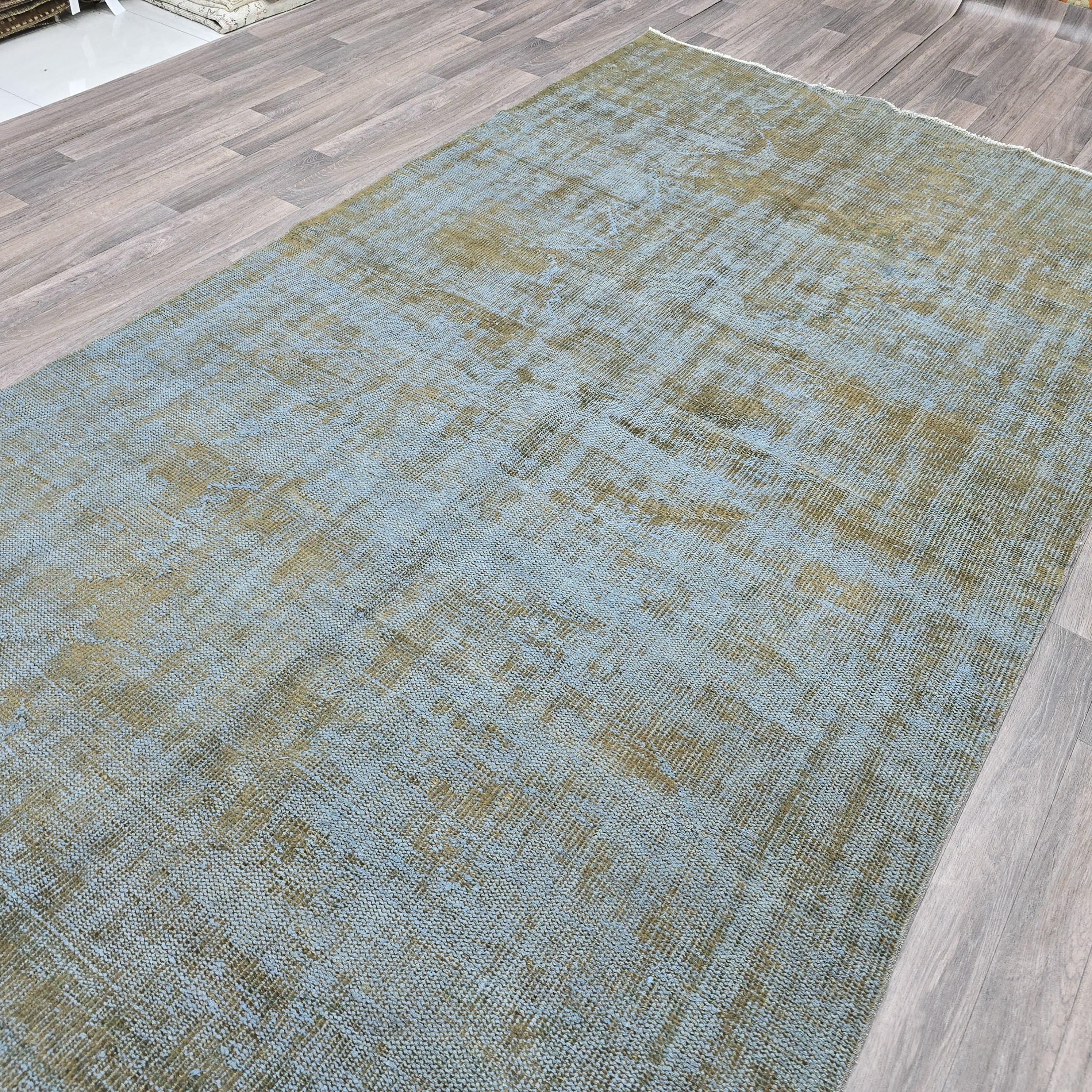 Faded Oushak Rug 6x10: Gray Rust Vintage Turkish Wool Carpet