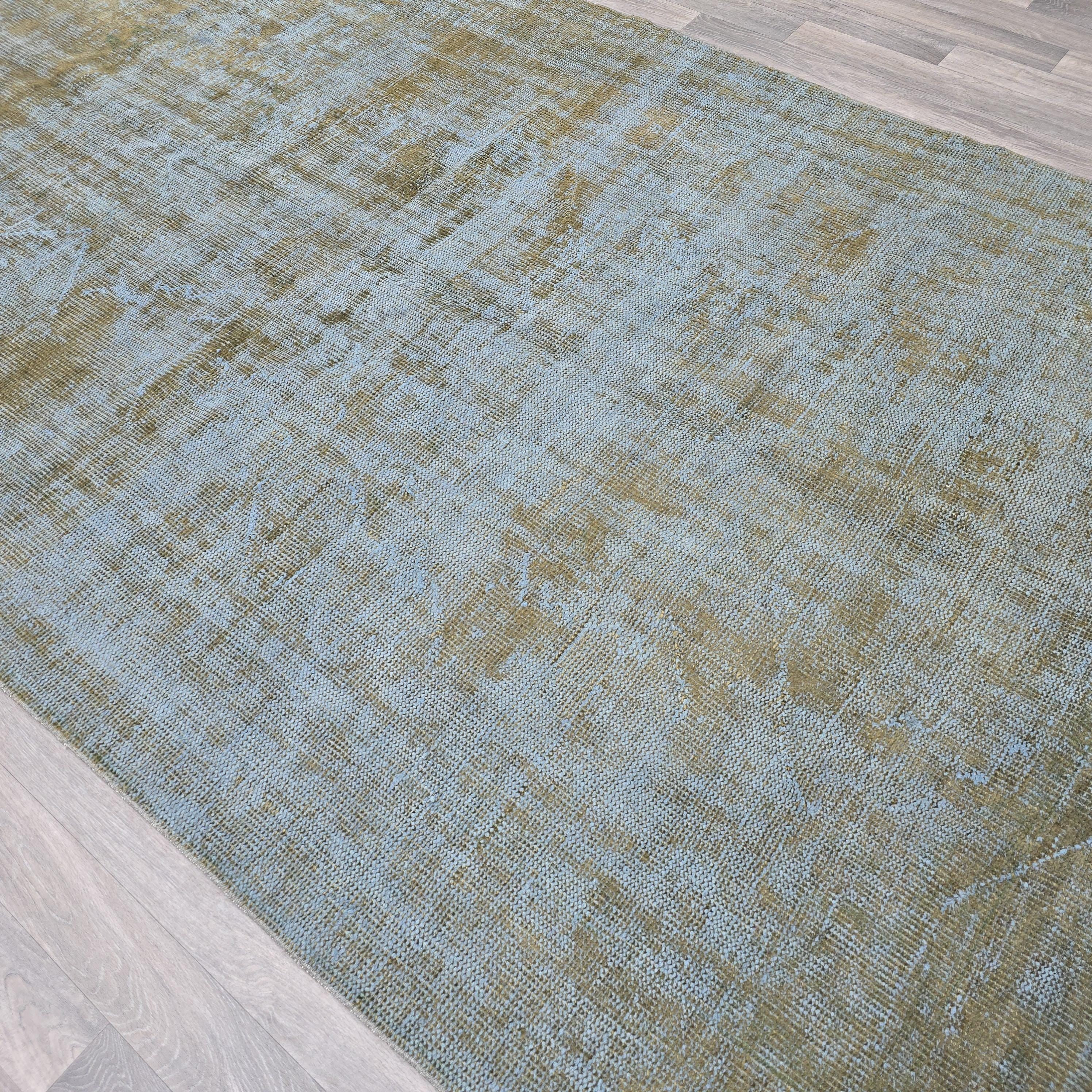 Faded Oushak Rug 6x10: Gray Rust Vintage Turkish Wool Carpet