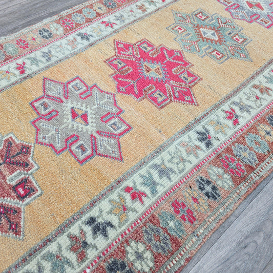 2.80x13.40 feet Colorful Vintage Wool Runner Rug - Herki Runner Traditional