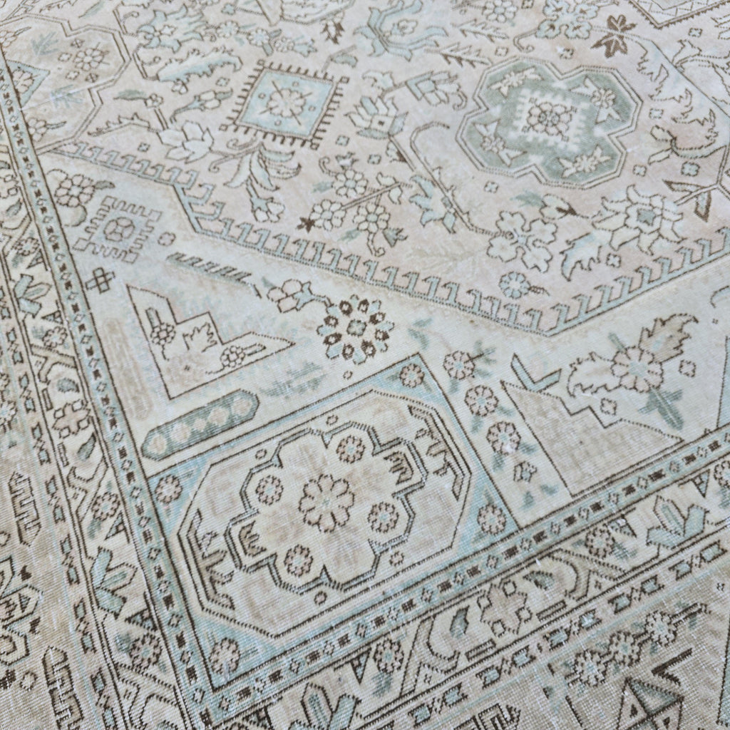 10x12 Turkish Rug Vintage Pink Cream Mint Green Hand Knotted Oushak Area Carpet