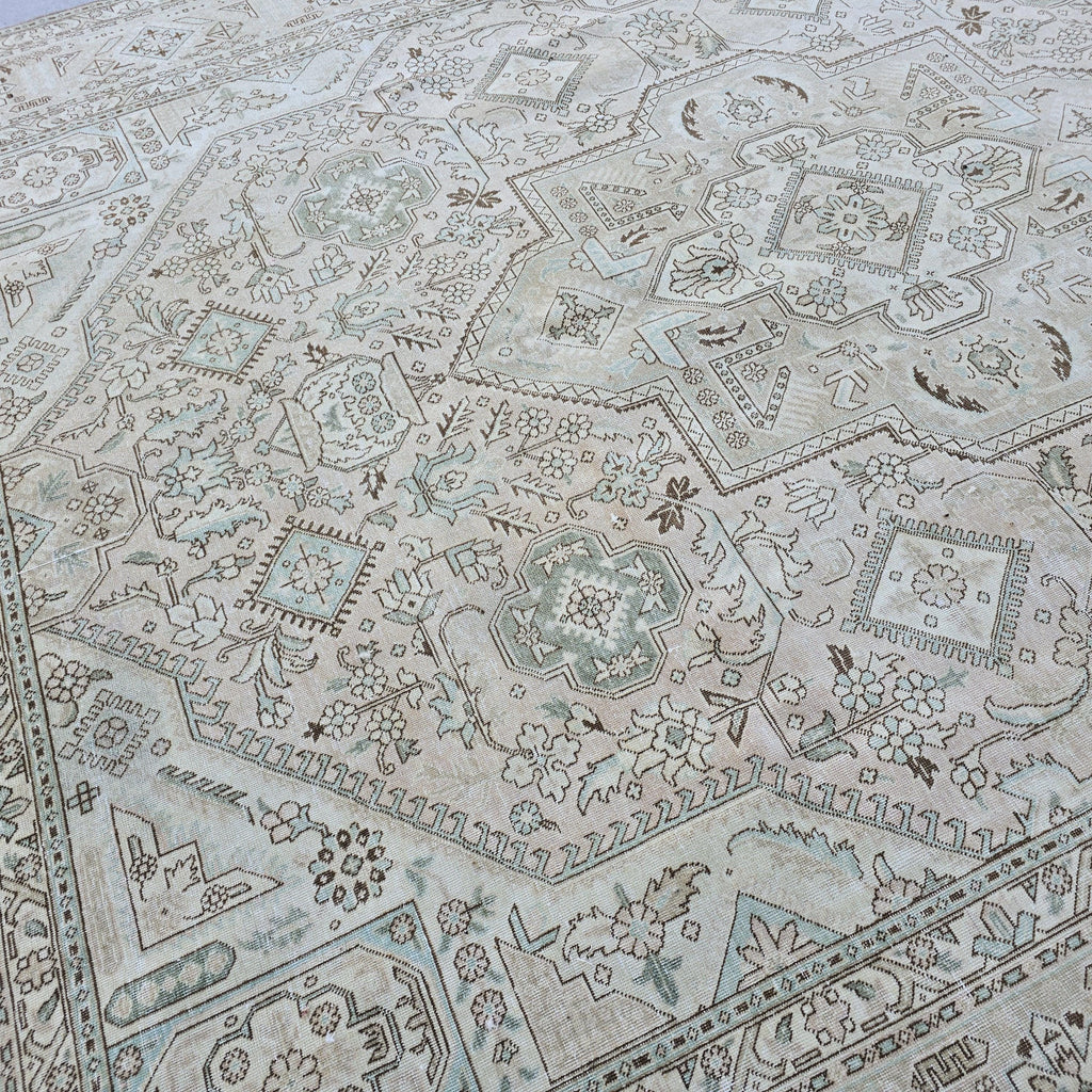 10x12 Turkish Rug Vintage Pink Cream Mint Green Hand Knotted Oushak Area Carpet