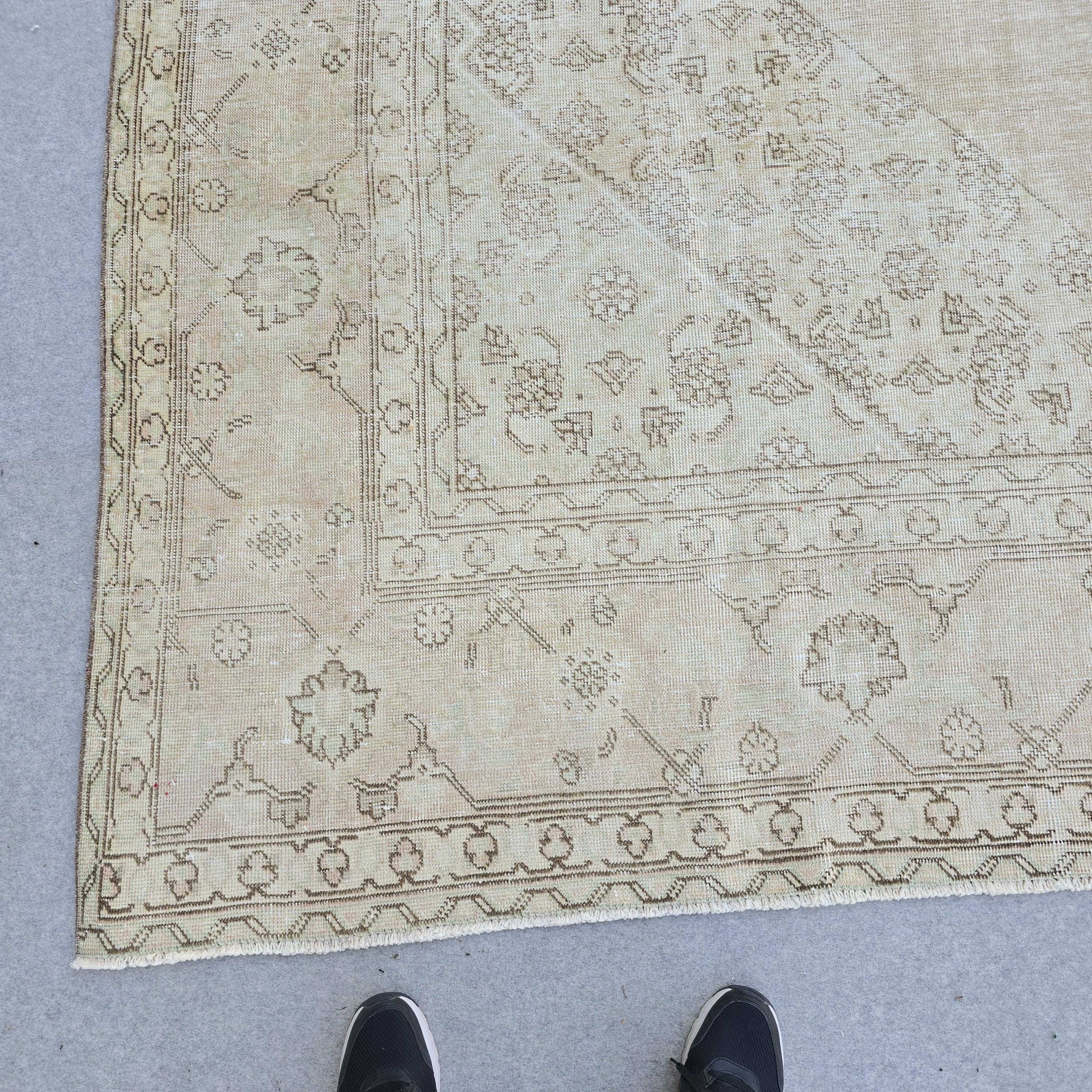 Oversized Blush Vintage Turkish Rug: 9x12 Neutral Wool Area Rug