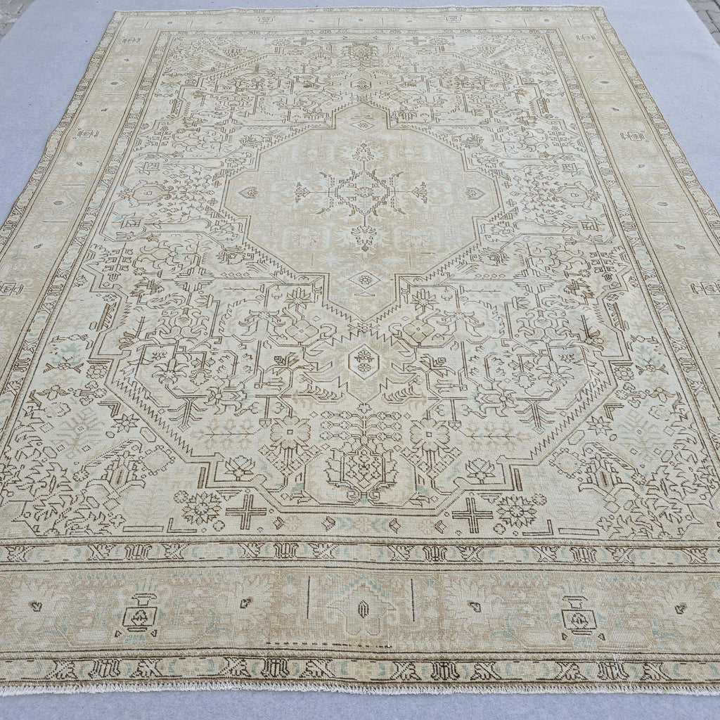 10x12 Oushak Rug : Neutra Vintage Turkish Area Rug handmade wool beige brown Geometric