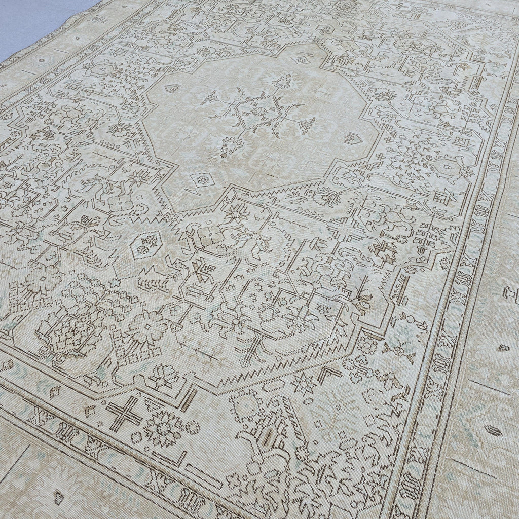 10x12 Oushak Rug : Neutra Vintage Turkish Area Rug handmade wool beige brown Geometric