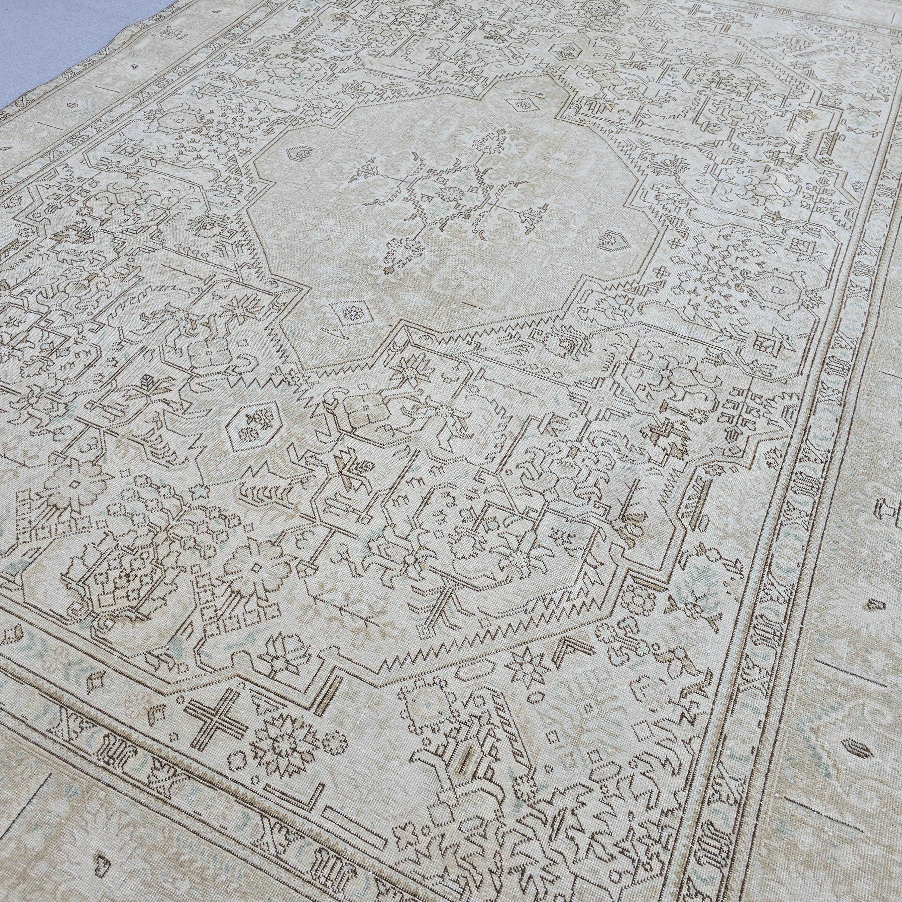 10x12 Oushak Rug : Neutra Vintage Turkish Area Rug handmade wool beige brown Geometric