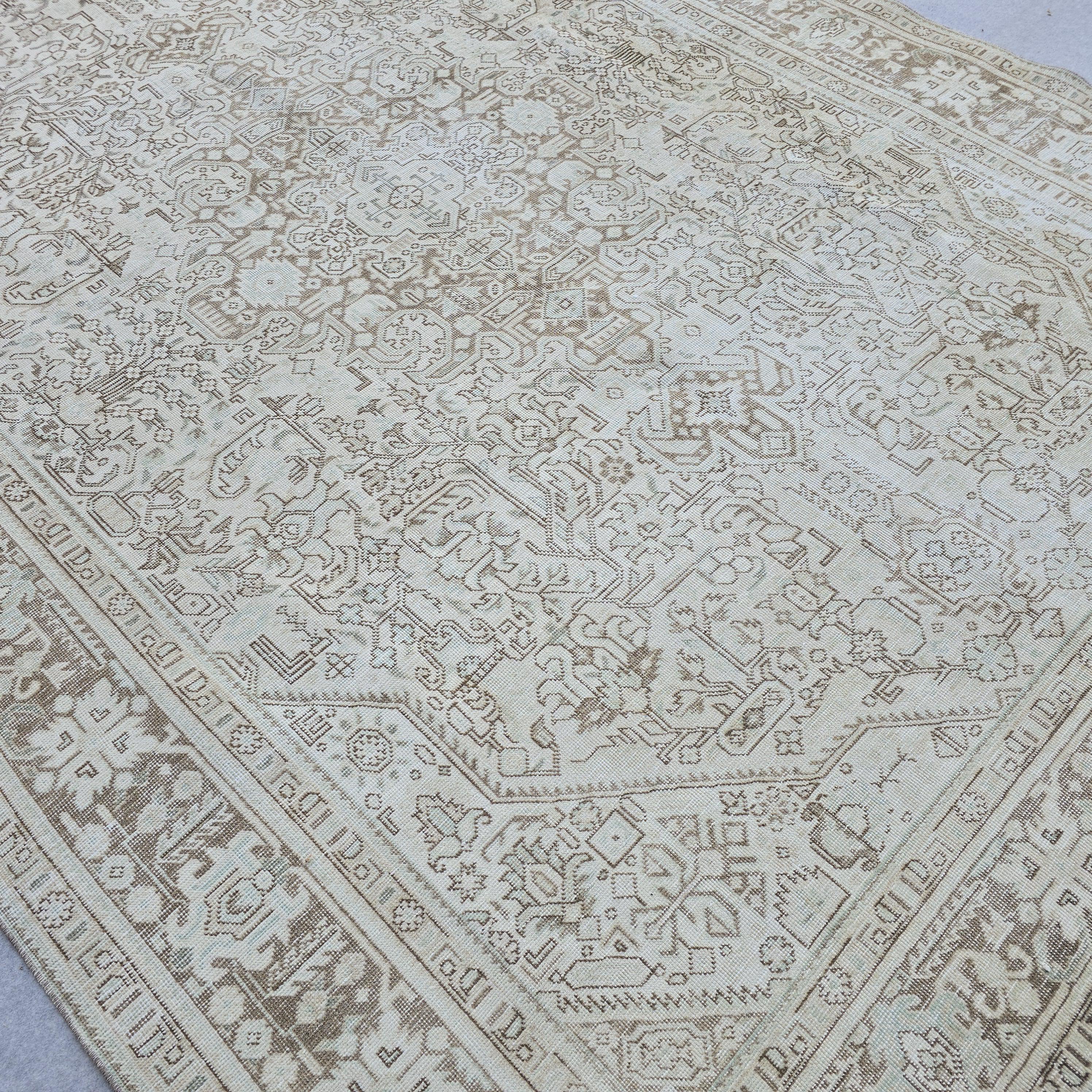 8x11 Neutral Oushak Area Rug: Vintage Turkish Wool Medallion Carpet (7.85 x 10.7 ft.)