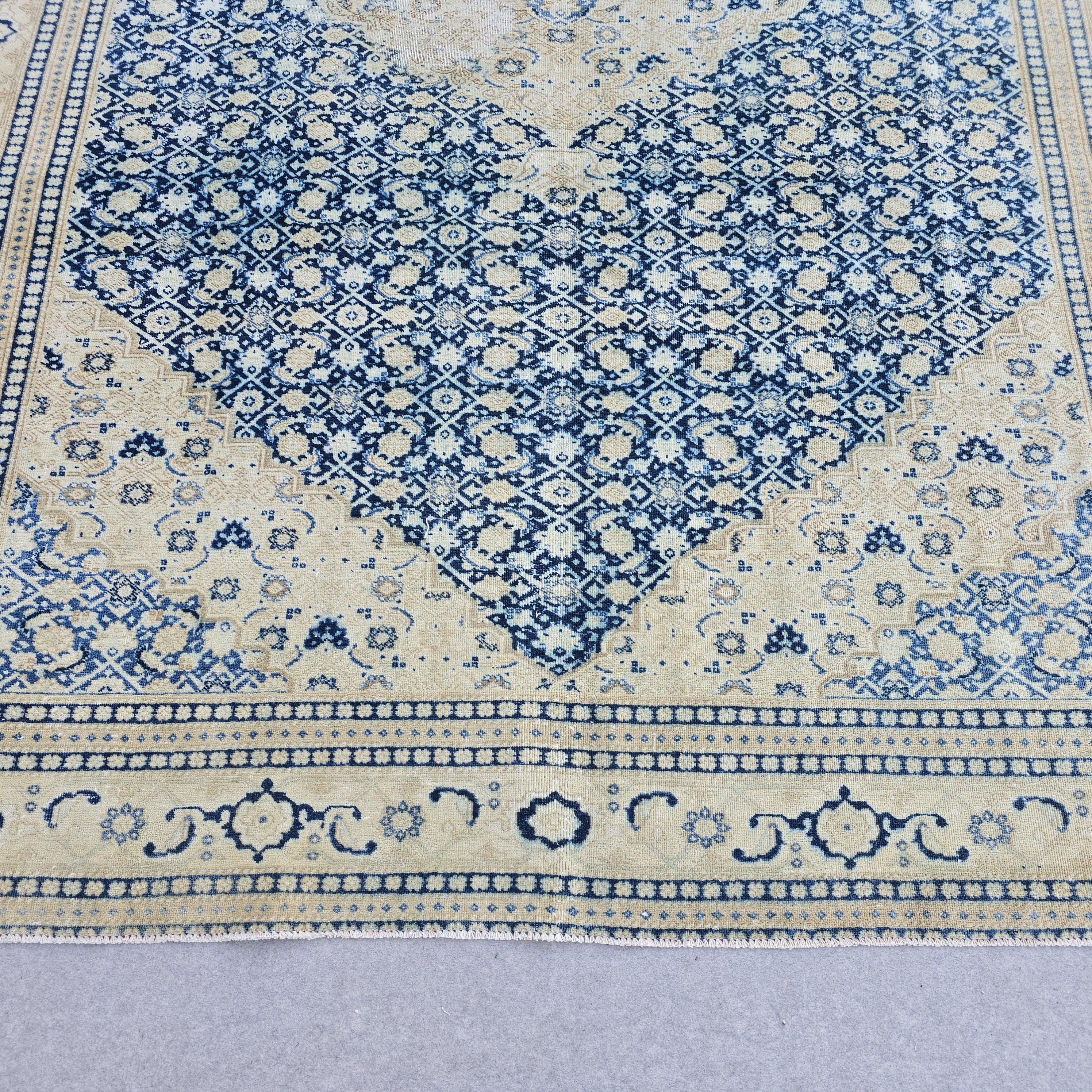 Oushak Rug 9x12 Beige Blue Medallion Antique Turkish Carpet Hand Knotted Oriental Living Room
