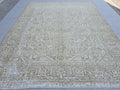 Vintage Rug 10x12 Muted Cream Beige Turkish Carpet Heriz Medallion Hand Knotted Wool