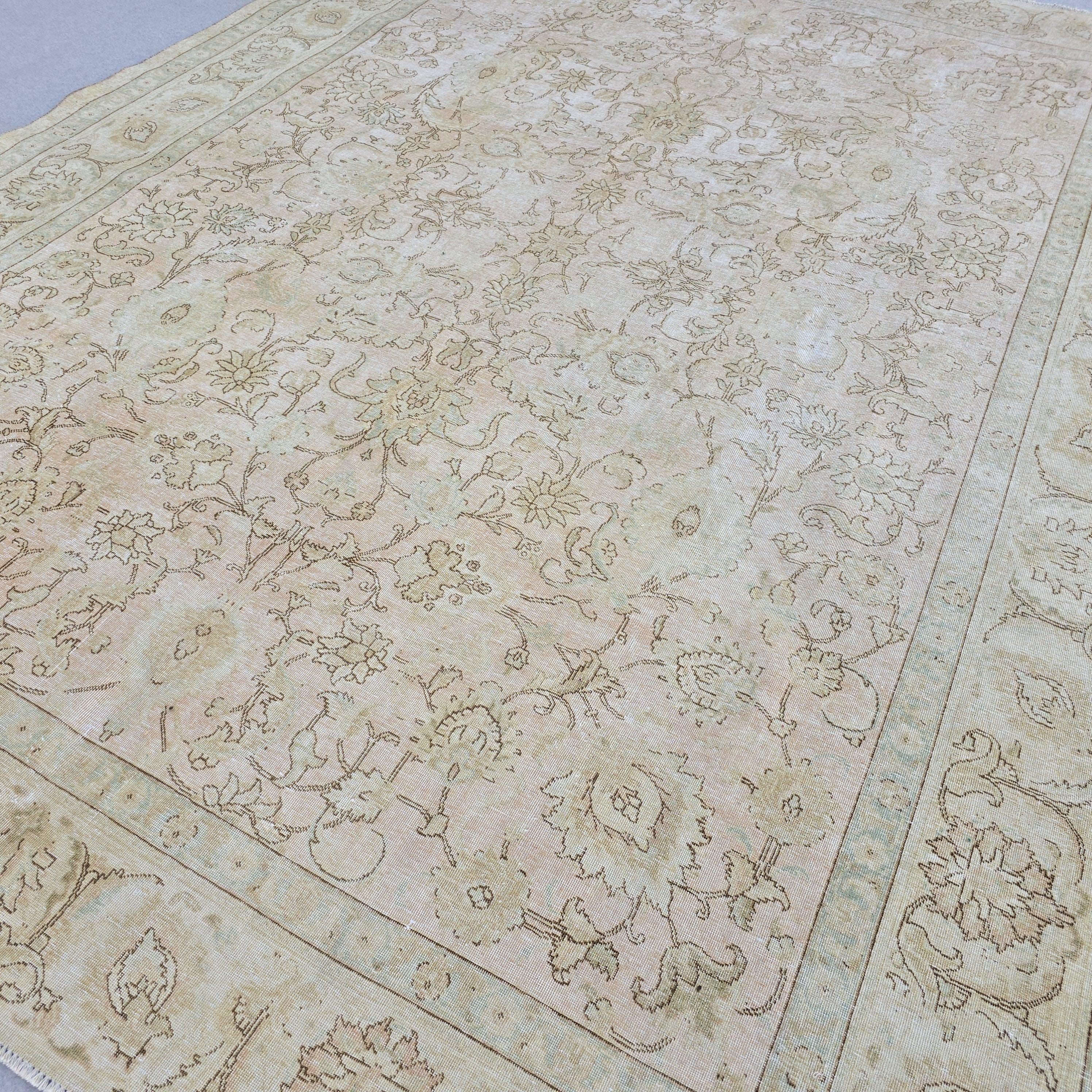 Turkish Rug 9x12 Soft Pink Beige Floral Vintage Hand Knotted Oushak Living Room Carpet