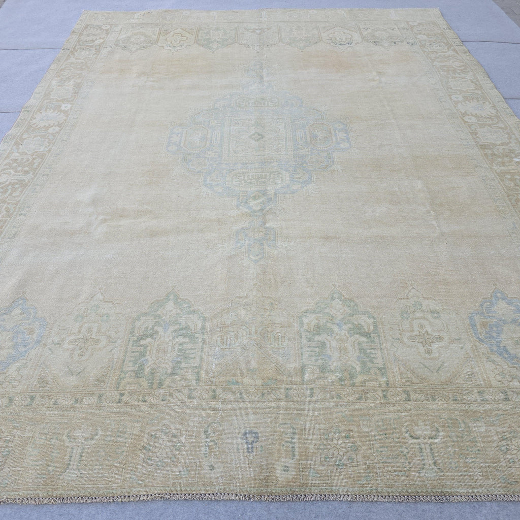 9x12 Turkish Rug Muted Blue Cream Beige Persian Area Rug Bedroom Scandinavian Decor