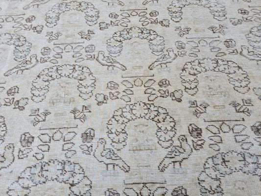 9x12 Neutral  Turkish Arean Rug Hand Knotted Vintage // 9.4x12.6 feet