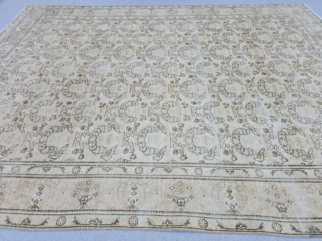 9x12 Neutral  Turkish Arean Rug Hand Knotted Vintage // 9.4x12.6 feet