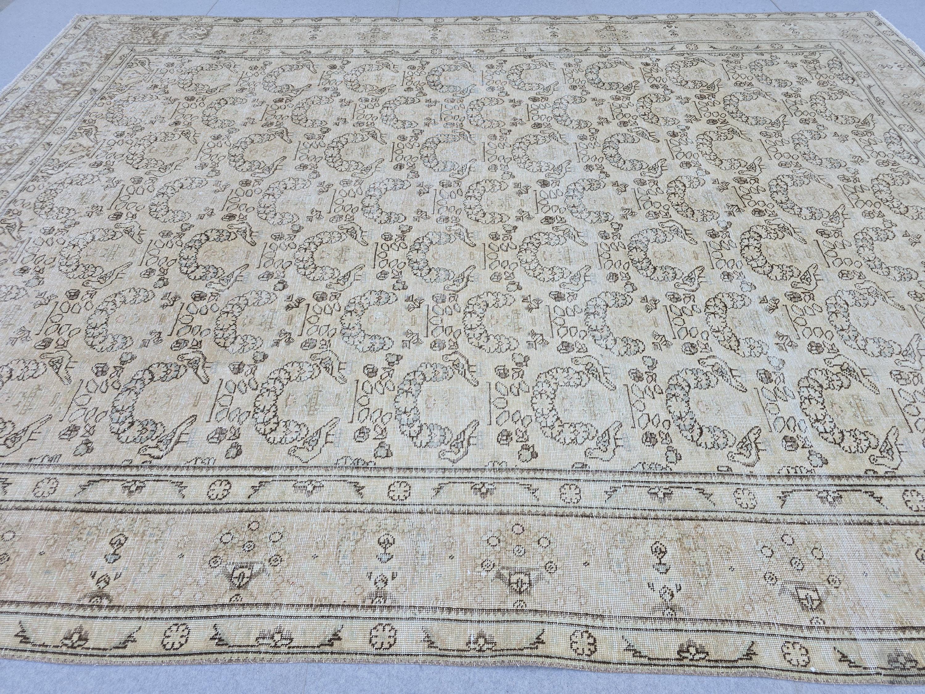 9x12 Neutral  Turkish Arean Rug Hand Knotted Vintage // 9.4x12.6 feet
