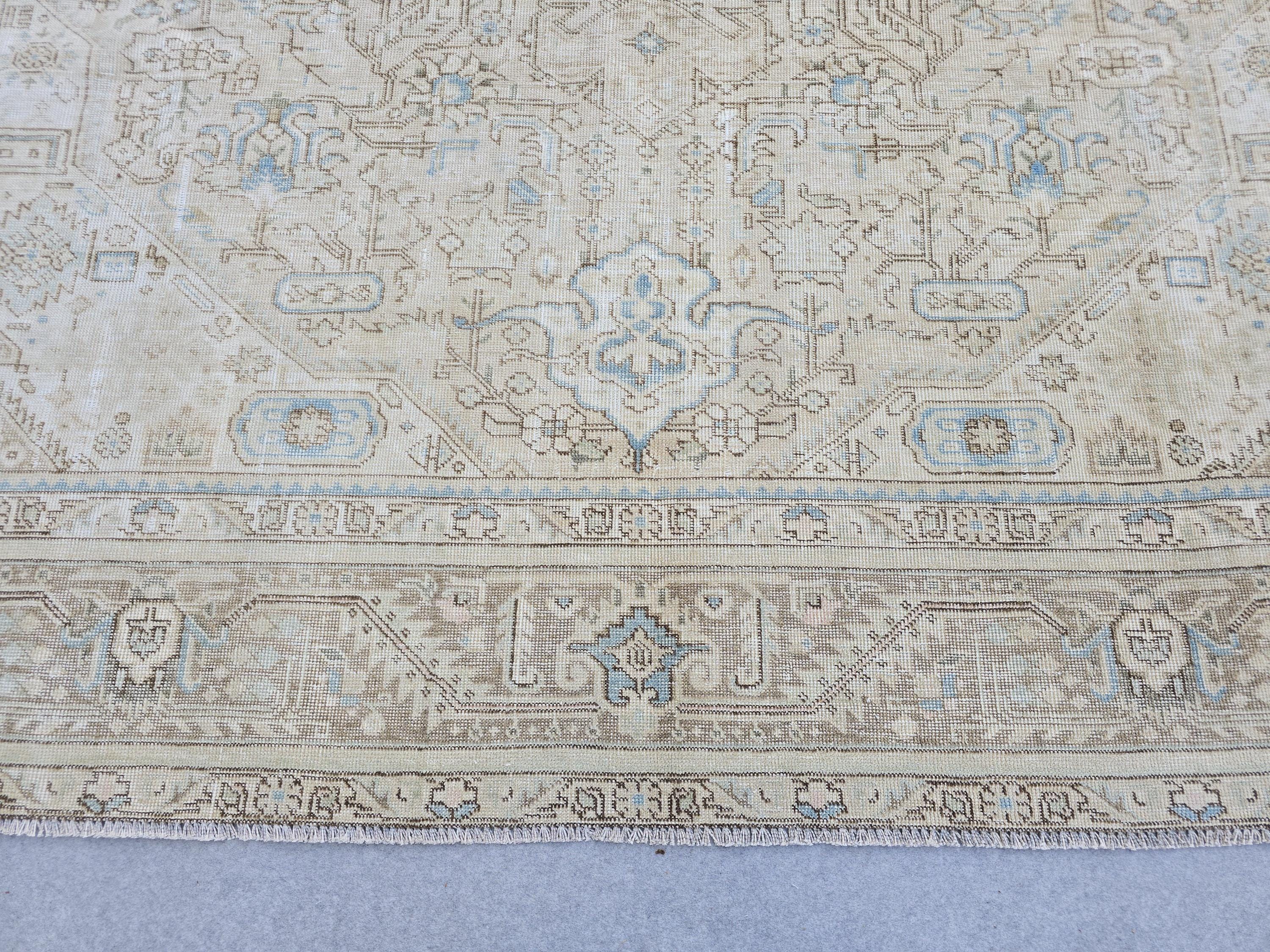 Large Vintage Turkish Rug 9x12 Neutral Oushak Area Rug Double Knot Handwoven