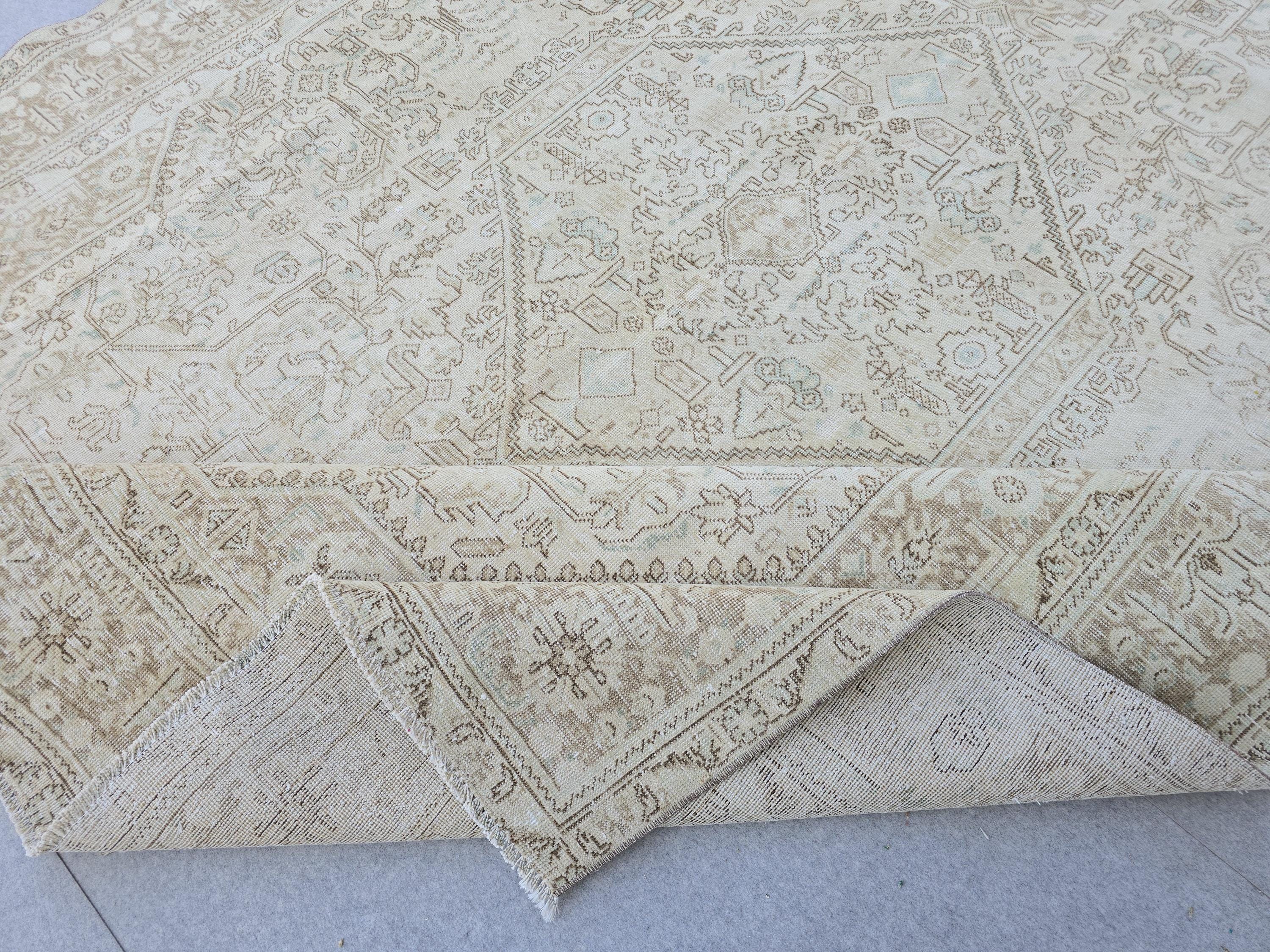 Oversized Vintage Rug 10x12 Persian Oushak Medallion Hand Knotted Neutral Wool