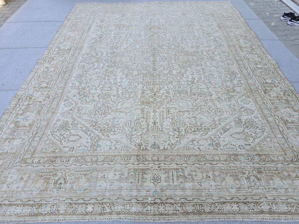 9x12 Classic Vintage Neutral area Rug / Handmade Turkish Oushak Rug
