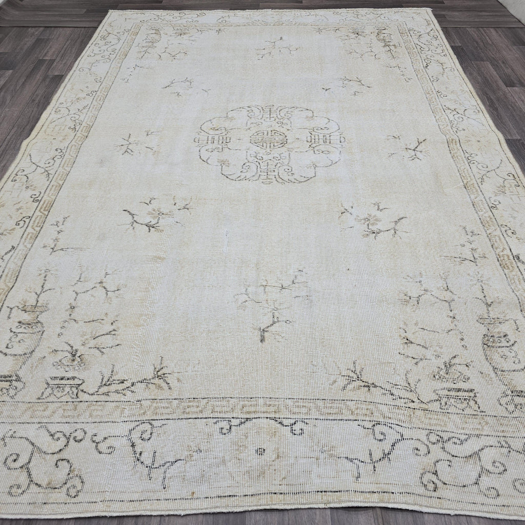 Vintage Oushak Rug 7x10: Hand-Knotted Wool Turkish Area Rug