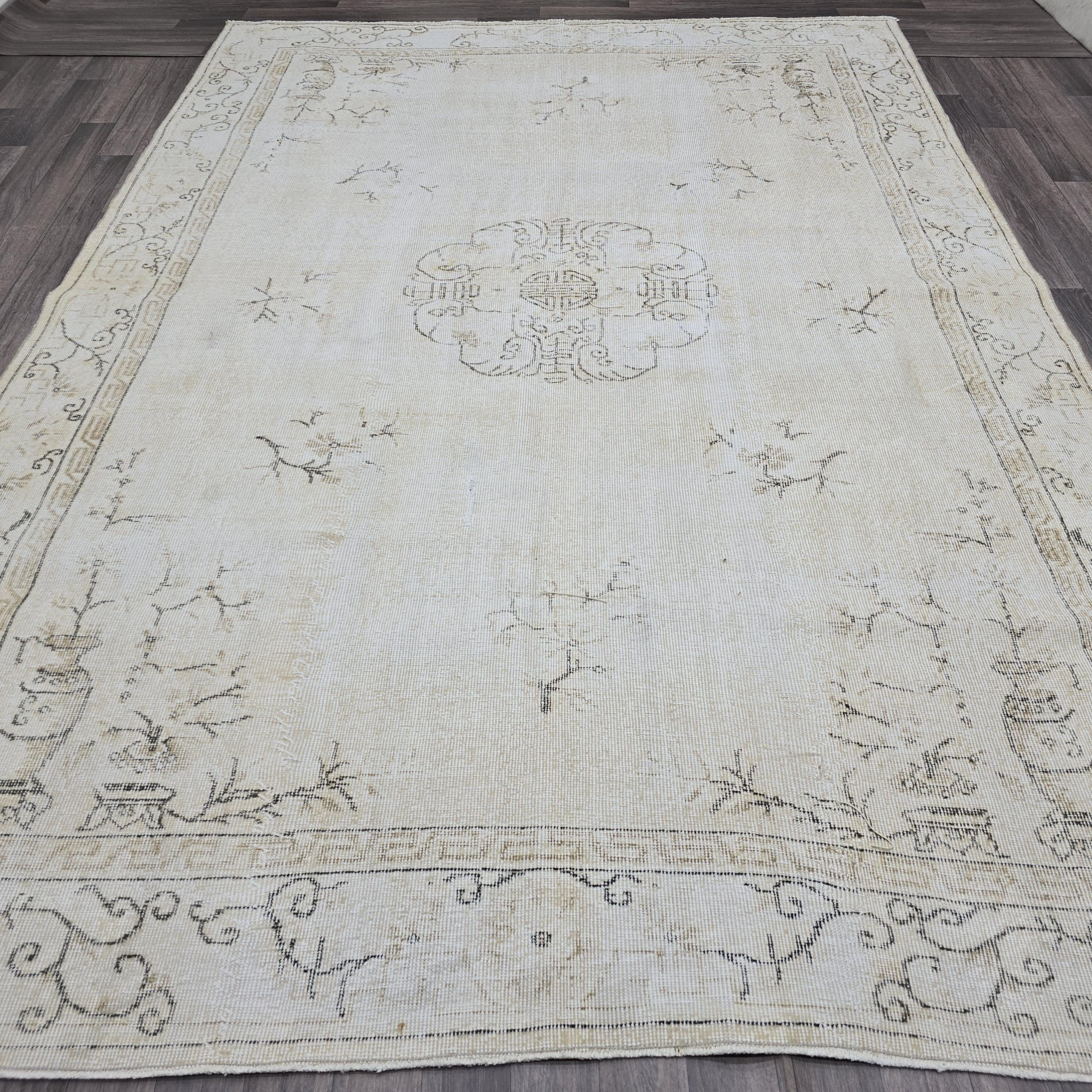 Vintage Oushak Rug 7x10: Hand-Knotted Wool Turkish Area Rug