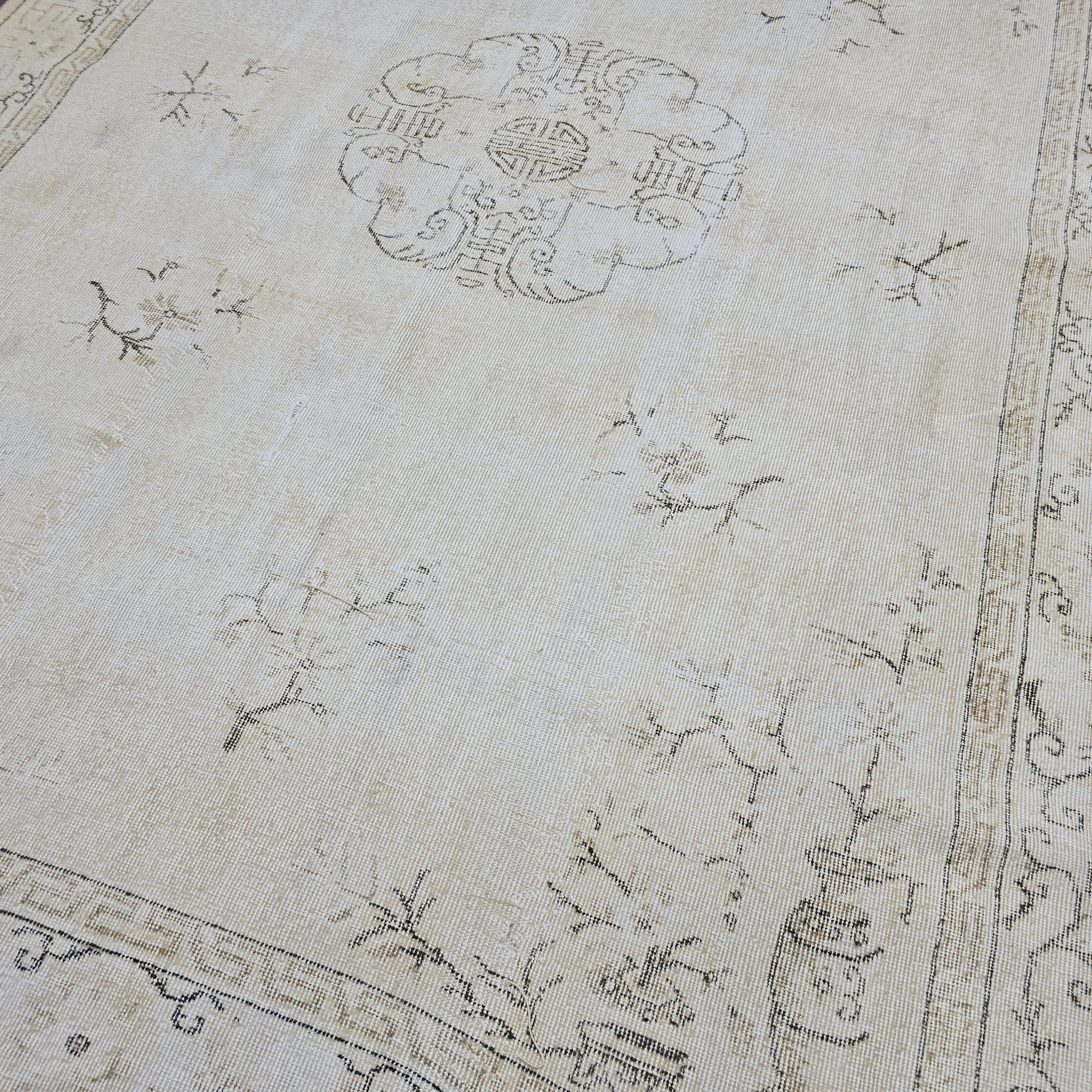 Vintage Oushak Rug 7x10: Hand-Knotted Wool Turkish Area Rug