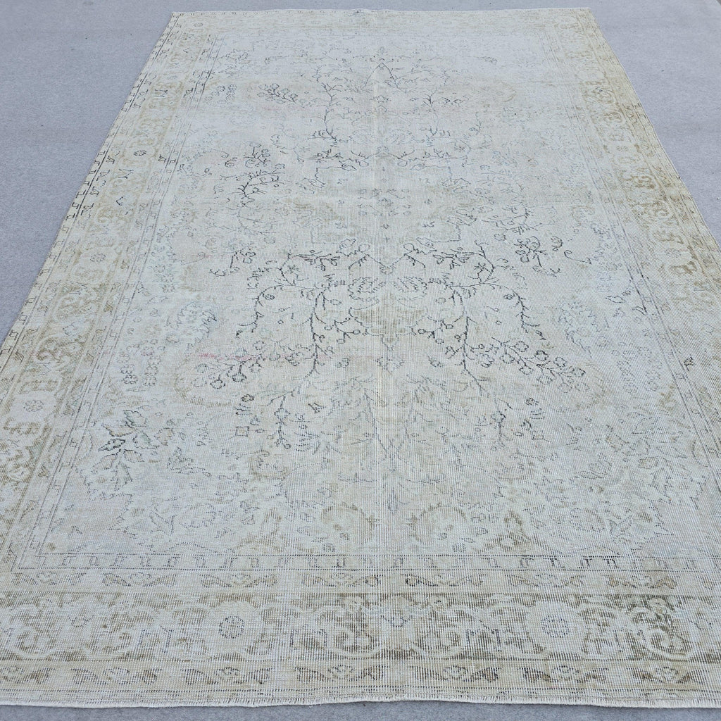 Vintage Hand-Knotted Turkish Oushak Rug: 7x10 Faded Area Rug