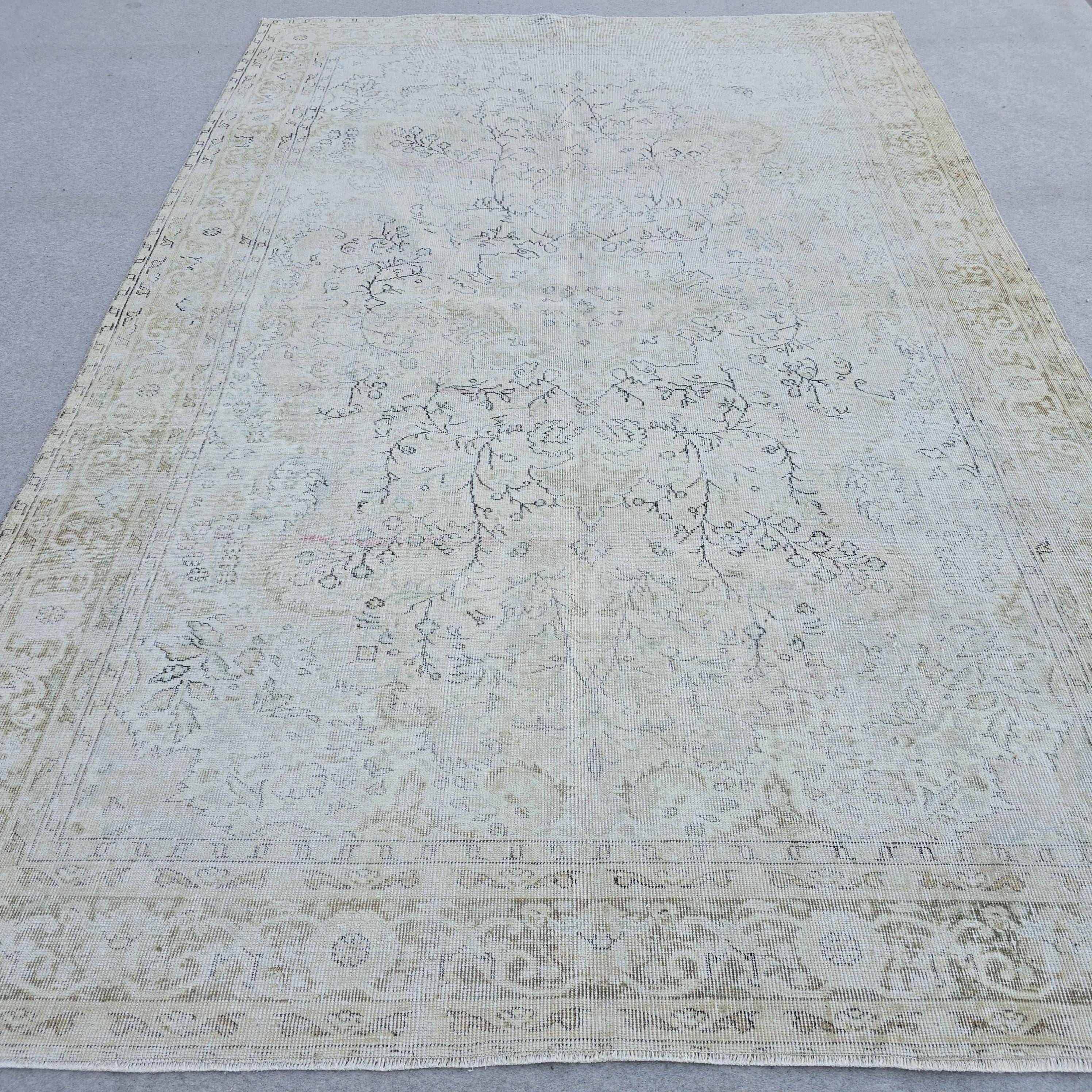 Vintage Hand-Knotted Turkish Oushak Rug: 7x10 Faded Area Rug