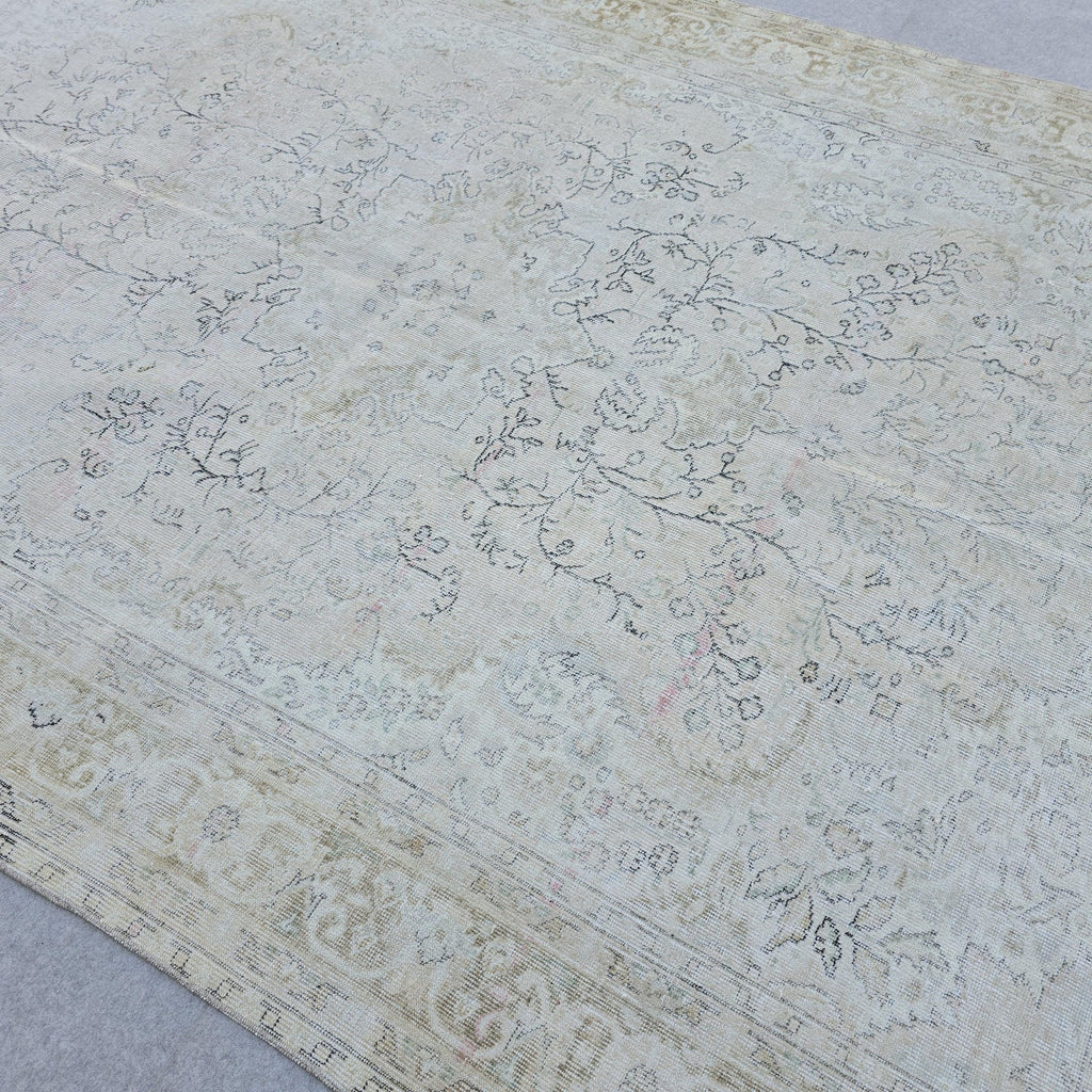 Vintage Hand-Knotted Turkish Oushak Rug: 7x10 Faded Area Rug