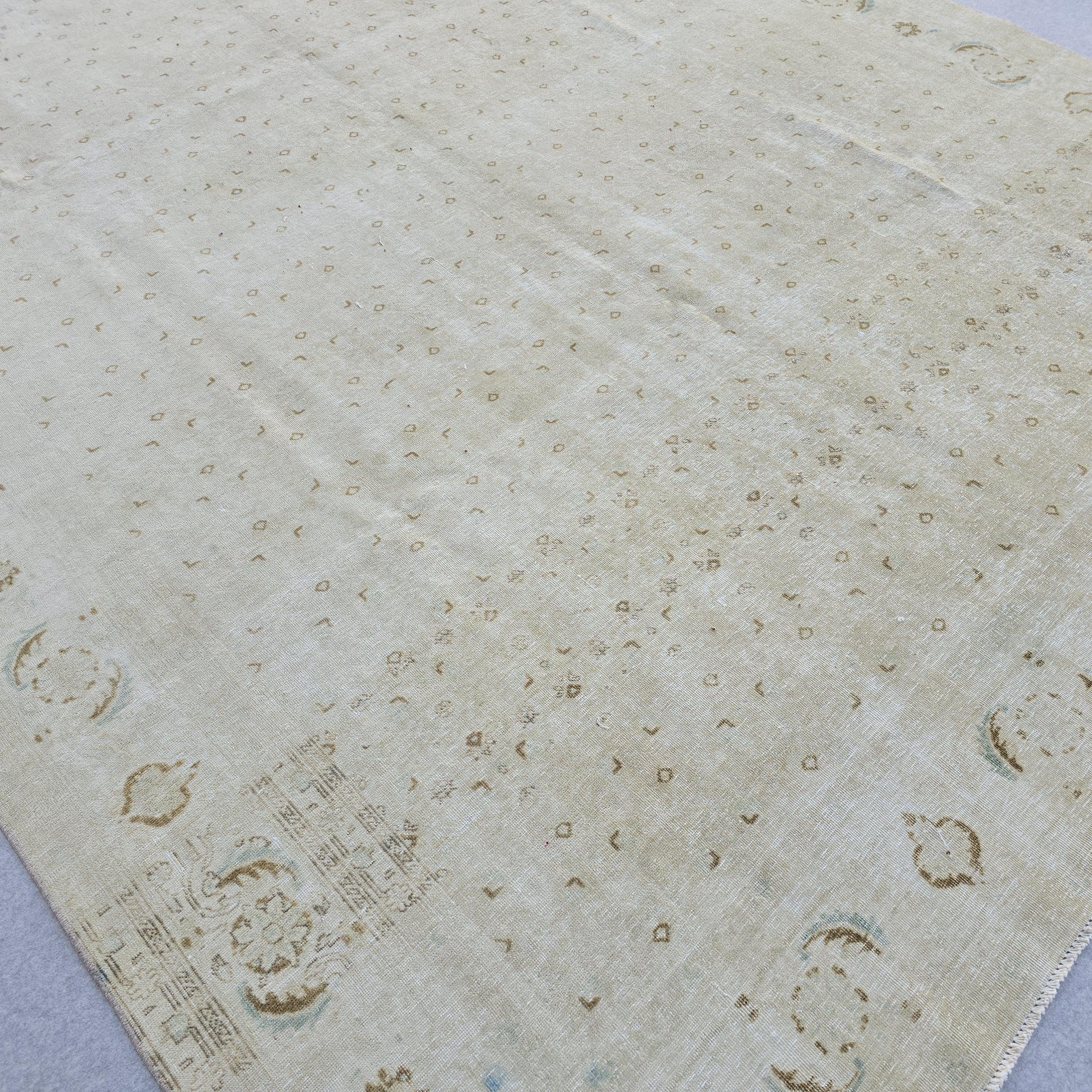 Large Oushak Rug 9x12 | Cream Neutral Area Rug | Hand Knotted Persian Style Bedroom Carpet