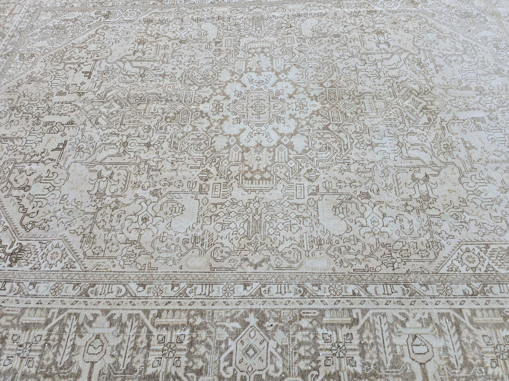 8x11 Neutral Turkish Oushak Rug: Hand-Knotted Wool & Cotton