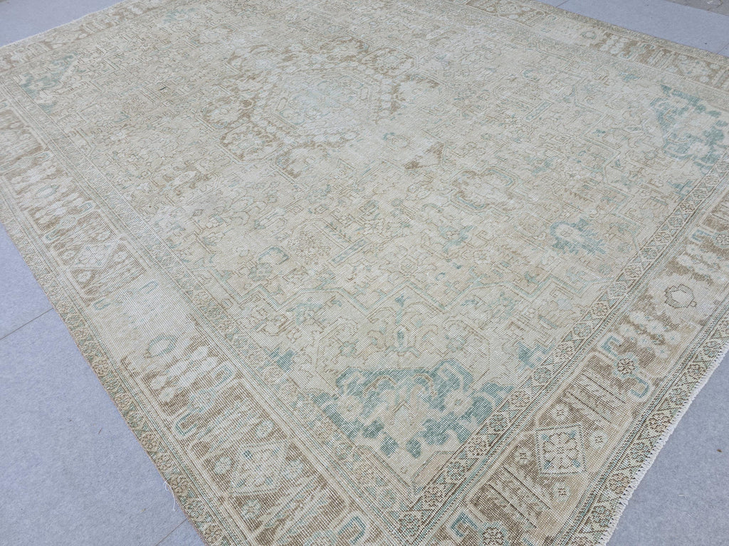 Hand-Knotted Wool Persian Rug 9x12: Soft Blue Floral Carpet