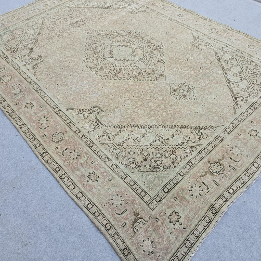 8x11 feet Neutral Turkish Oushak Area Rug Cream Pink Wool Handmade