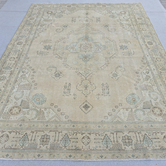 9x12 Neutral Area Rug/ Oversized Vintage Carpet/ Muted Turkish Oushak Rug