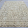 Hand-Knotted Oushak Rug: 8x11 ft. Neutral Turkish Wool Saloon Carpet