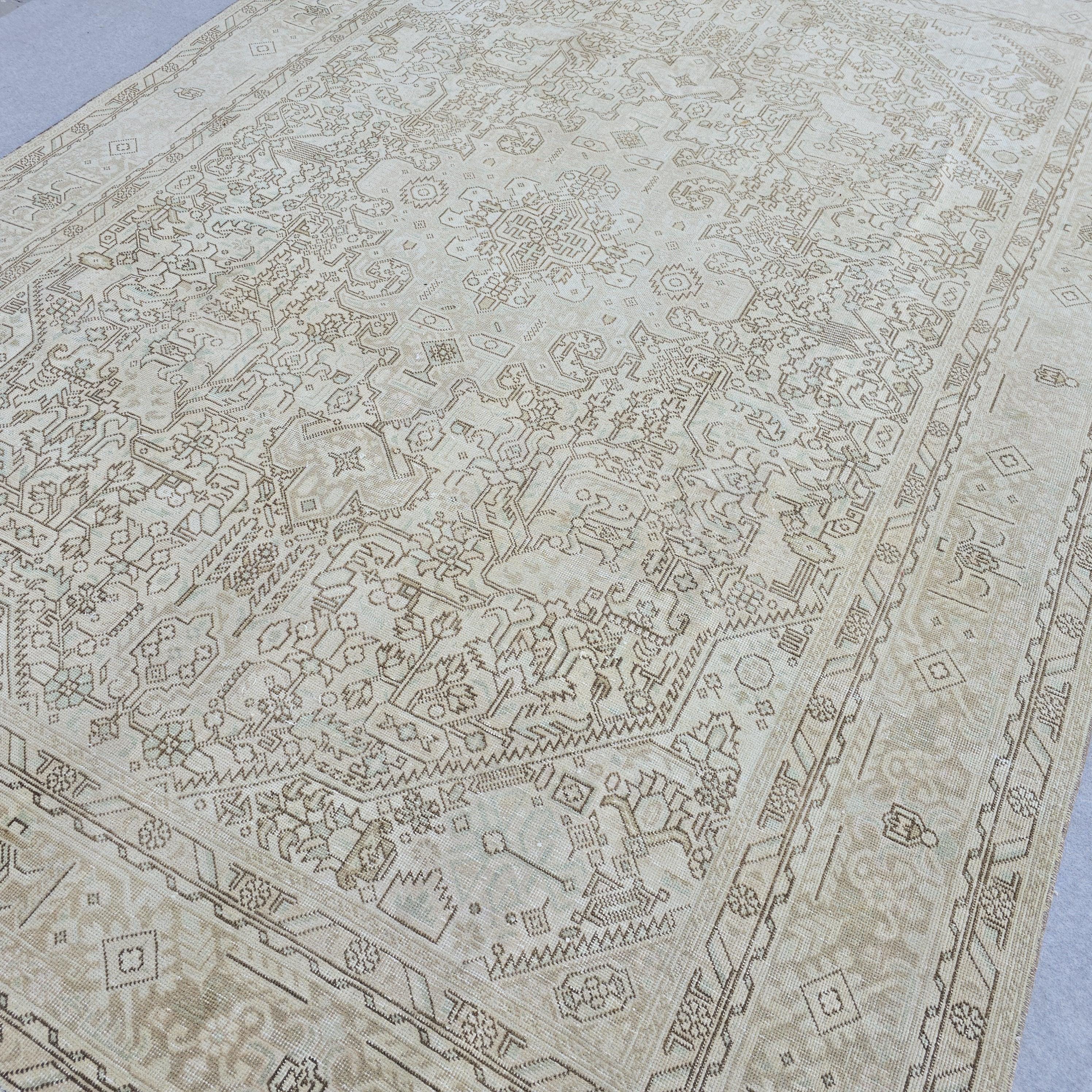 Hand-Knotted Oushak Rug: 8x11 ft. Neutral Turkish Wool Saloon Carpet