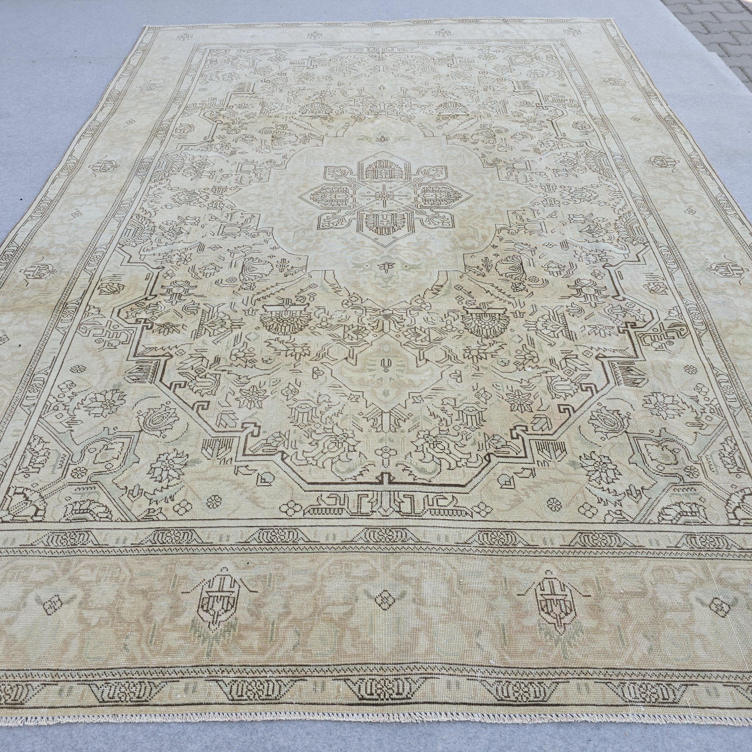 8x11 ft Vintage Turkish Oushak Rug: Hand-Knotted Wool & Cotton Area Carpet