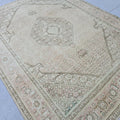 Hand-Knotted Oushak Rug: 7.8 x 10.6 ft Vintage Turkish Wool Medallion Carpet