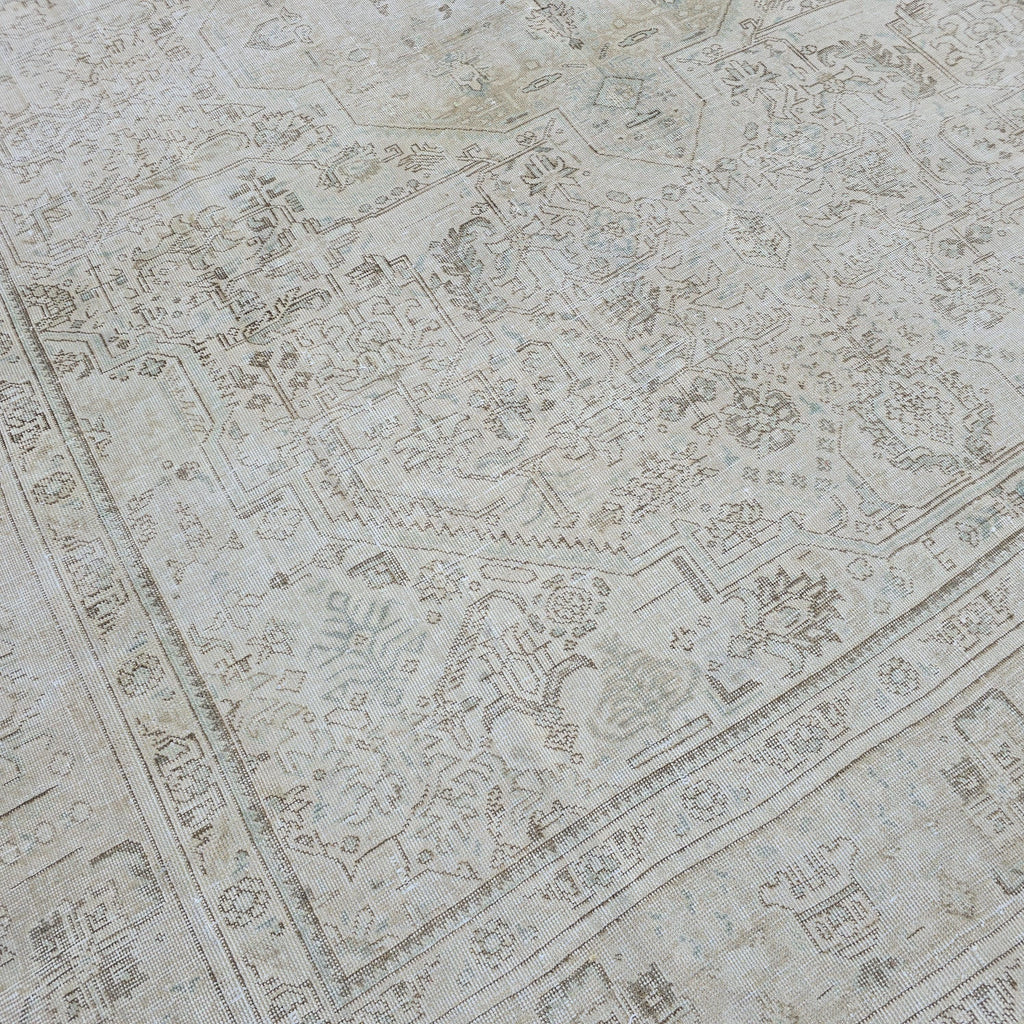 Vintage Hand-Knotted Oushak Rug: Neutral Beige & Brown, 9.7x12.5 ft.