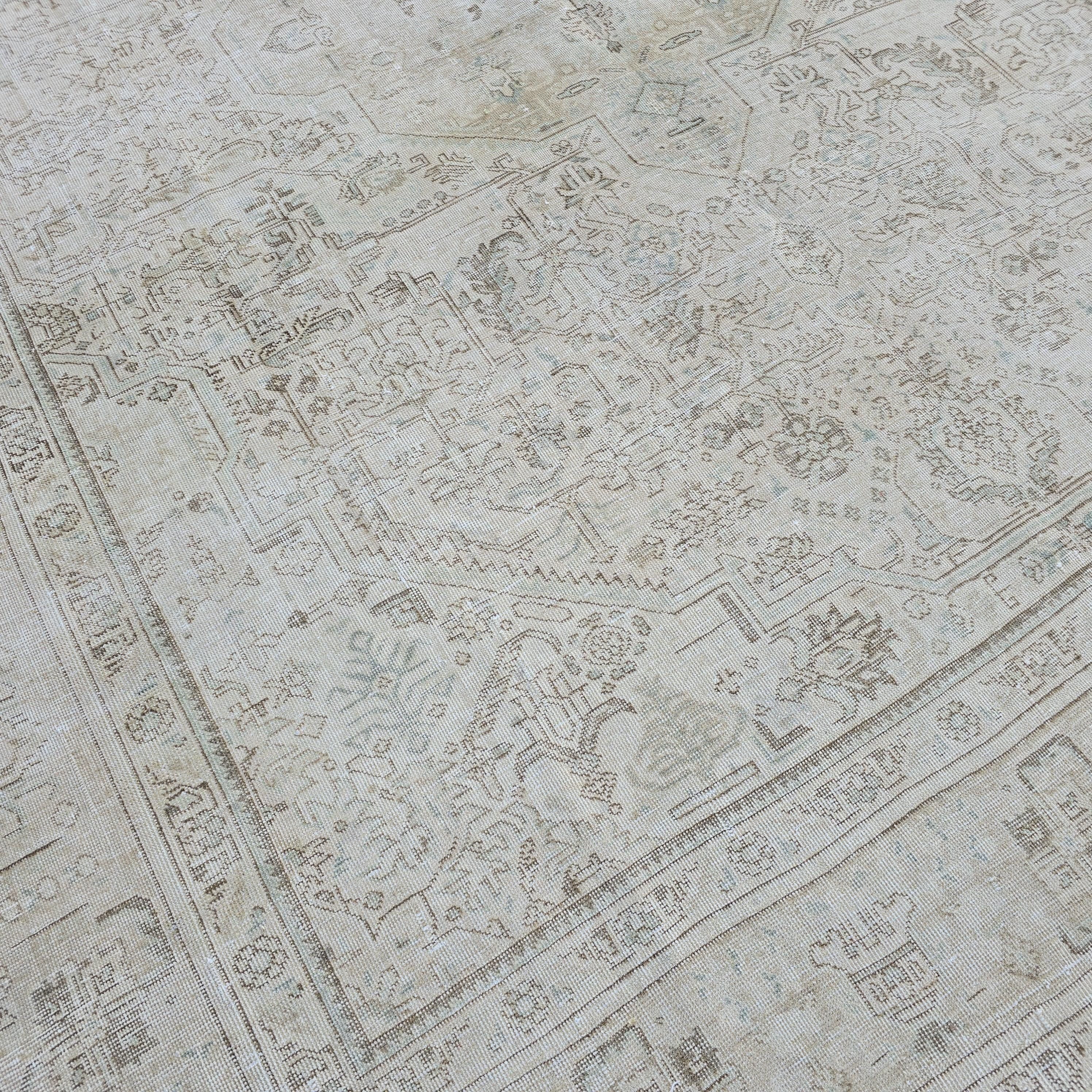 Vintage Hand-Knotted Oushak Rug: Neutral Beige & Brown, 9.7x12.5 ft.